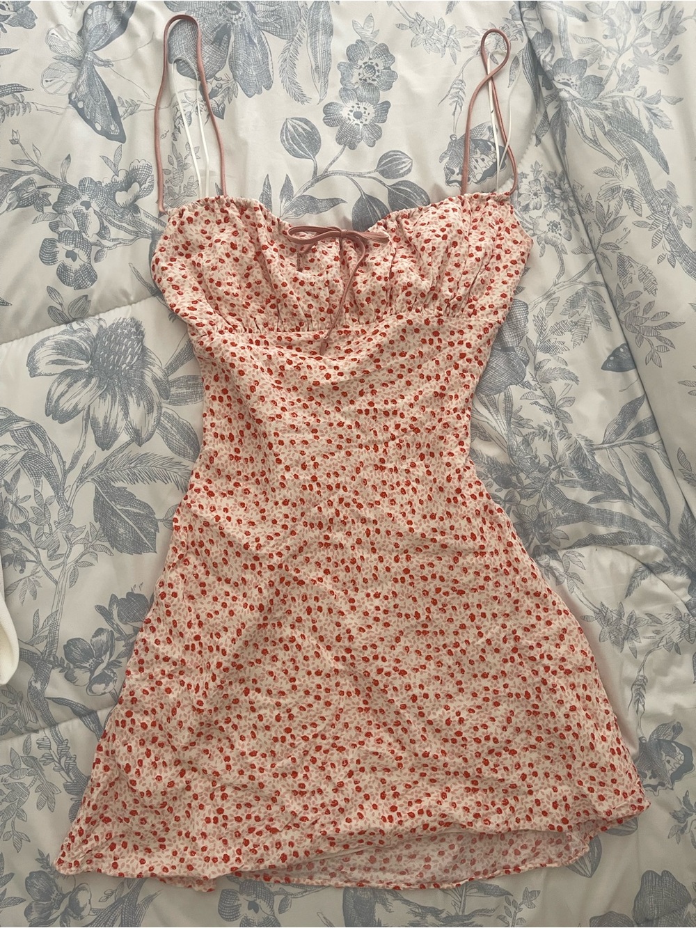 90s ViintagePink Floral Tie-Front Spaghetti Strap Mini Dress